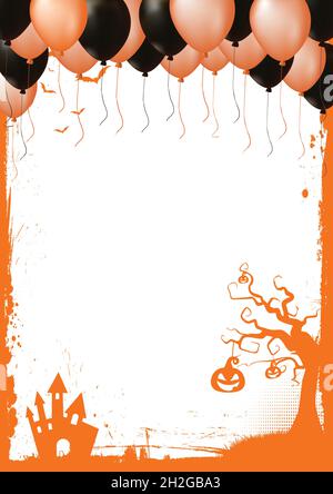 The vertical orange and white Halloween background with grunge border ...