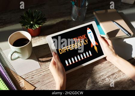 Think differently, Mind outside the box, Creativity, Innovation concept on screen. Stock Photo