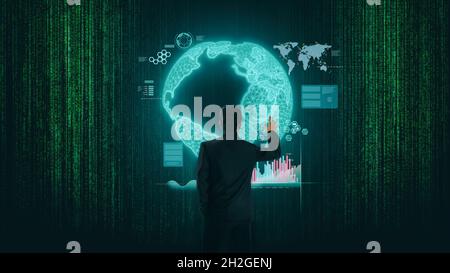 Businessman analysis stock market, forex trading graph. Development on global network connection. Investor with economy data exchange of business. Tec Stock Photo