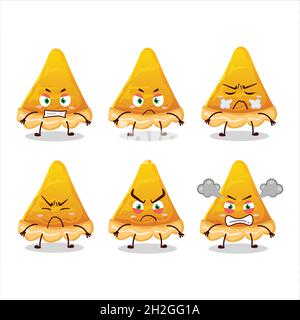 Slice of egg tart cartoon character with various angry expressions. Vector illustration Stock Vector