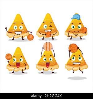 Talented slice of egg tart cartoon character as a basketball athlete. Vector illustration Stock Vector