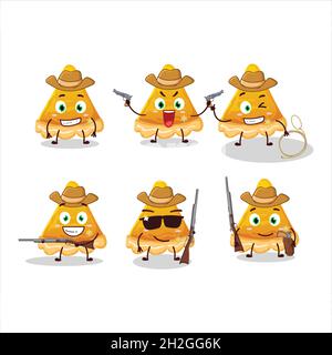 Cool cowboy slice of egg tart cartoon character with a cute hat. Vector illustration Stock Vector