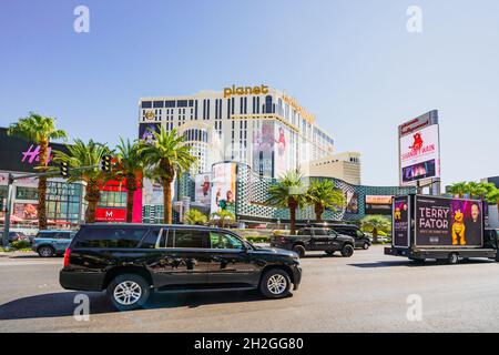 Las Vegas, Nevada, USA - October 1, 2021    Planet Hollywood Las Vegas Resort and Casino. Architecture, traffic, street view Stock Photo