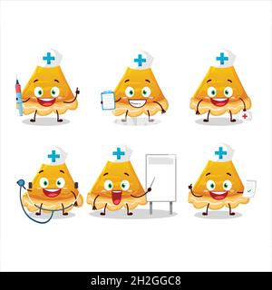 Doctor profession emoticon with slice of egg tart cartoon character. Vector illustration Stock Vector