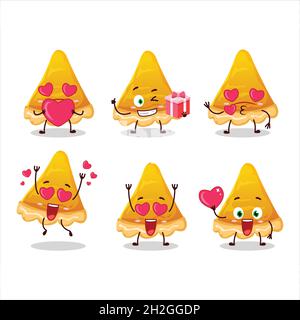 Slice of egg tart cartoon character with love cute emoticon. Vector illustration Stock Vector