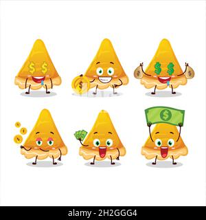 Slice of egg tart cartoon character with cute emoticon bring money. Vector illustration Stock Vector