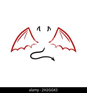 Devil stylized vector illustration. Devil with wing and tail. Hand drawn line sketch style. Stock Vector
