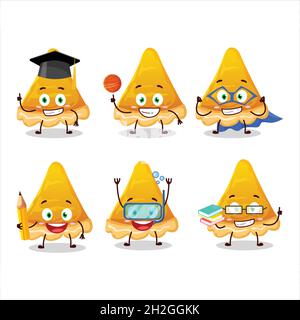 School student of slice of egg tart cartoon character with various expressions. Vector illustration Stock Vector