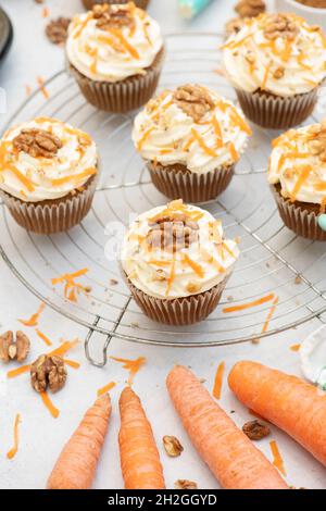 Homemade carrot cupcakes with walnuts Stock Photo