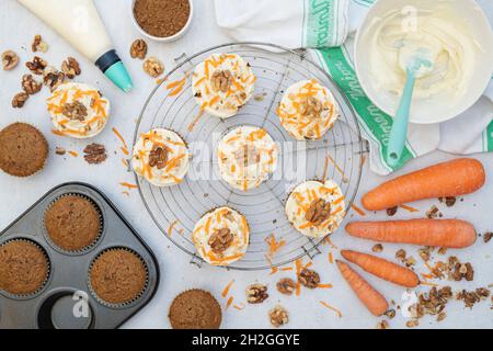 Homemade carrot cupcakes with walnuts Stock Photo