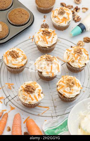 Homemade carrot cupcakes with walnuts Stock Photo