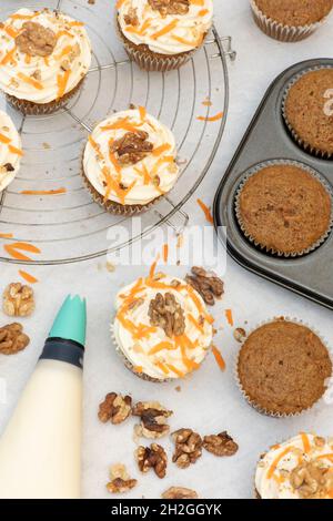 Homemade carrot cupcakes with walnuts Stock Photo