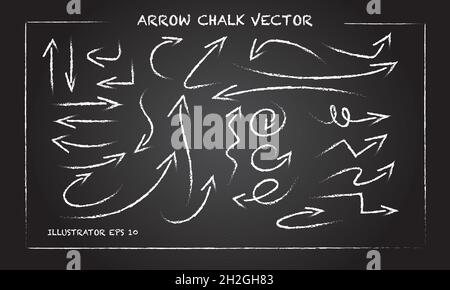 Arrows and Hand Drawn Shapes Vector Illustration. Arrow doodles, chalk on blackboard. Stock Vector