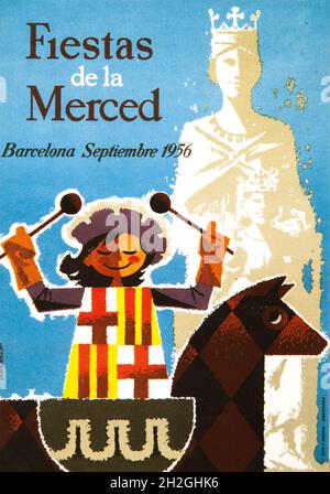 Cartel de Jordi Pla Domènech, 'Fiestas de la Merced. Barcelona, septiembre 1956'. Colección privada. Stock Photo