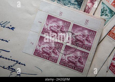 historical field mail letters with postage stamp and address Stock Photo