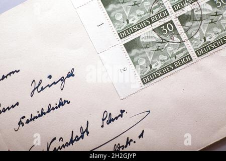 historical field mail letters with postage stamp and address Stock Photo