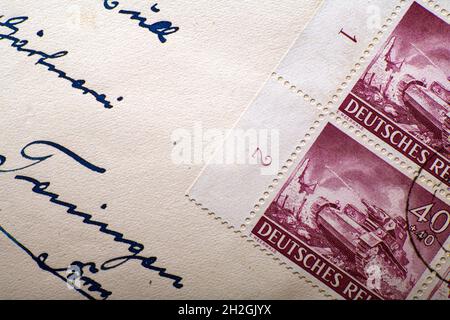 historical field mail letters with postage stamp and address Stock Photo