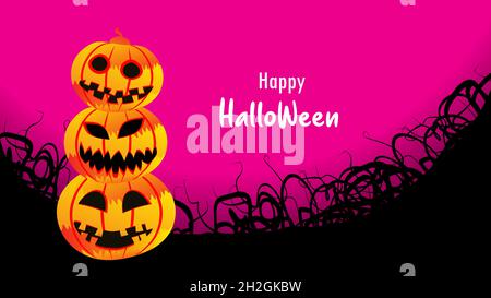 Happy Halloween Poster. Halloween card with a pumpkins. Vector illustration. All in a single layer. Elements for design. Stock Vector