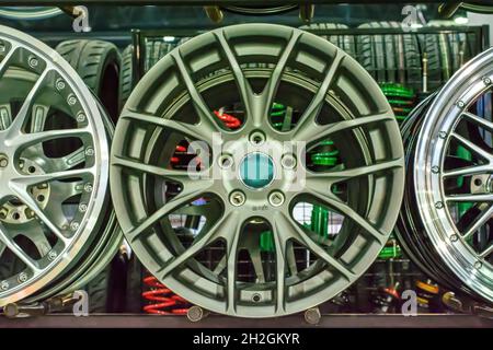 Magnesium alloy wheel or mag wheel or max wheels of car. Stock Photo