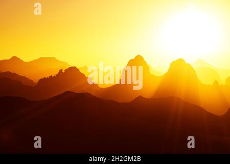 Sunrise in Sahara Desert, Hoggar mountains, Algeria Stock Photo