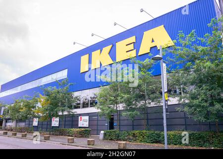 Front of a branch of swedish furniture chain Ikea in the city of Utrecht, the Netherlands Stock Photo