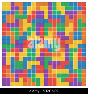 Seamless flat UI colors tetris pattern black lines Stock Vector