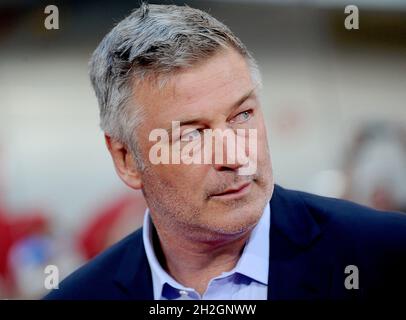 File photo dated uly 27, 2015 of Alec Baldwin attends the premiere of 'Mission Impossible: Rogue Nation' at Times Square in New York City, NY, USA. A woman has died and a man has been injured after actor Alec Baldwin fired a prop gun on a New Mexico film set. Police in the US state said Mr Baldwin discharged the weapon during filming for the 19th Century western Rust. The woman was taken to hospital but died of her injuries. The man, the film's director, was receiving emergency care. Photo by Dennis Van Tine/ABACAPRESS.COM Stock Photo