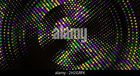 Round pattern of beautiful geometric yellow, green, purple confetti on black background. Venetian carnival Mardi Gras party. Great forIdeal for greeti Stock Vector