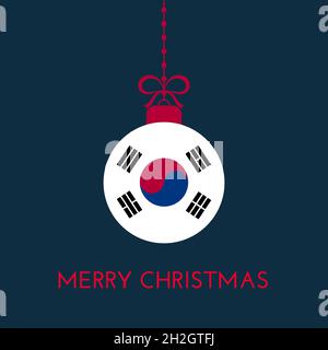 Merry Christmas and new year ball with South Korea flag. Korean Flag Christmas Ornament. Vector stock illustration Stock Vector