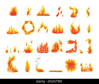 Collection of fire icons, flames symbols, vector. Stock Vector