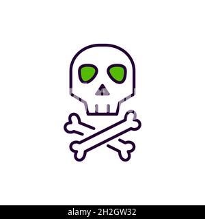 Skull and crossbones. Danger spooky Halloween and poison symbols. Pixel perfect, editable stroke colorful line art icon Stock Vector