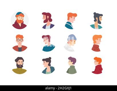 People avatar collection. Men boys males characters. Stock Vector