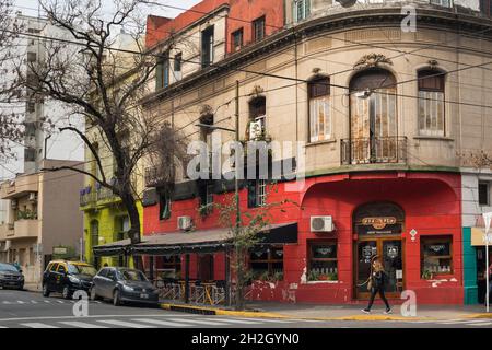 Horizontal view of Jorge Luís Borges St with Guatemala St crossing in Palermo neighborhood, Buenos Aires, Argentina Stock Photo