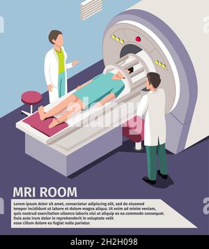 Medicine concept MRI scan and diagnostics Patient lying scanner machine in hospital. Stock Vector