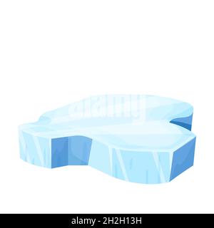 Ice floe, frozen water piece, iceberg in cartoon style isolated on white background. Polar landscape element, ui game asset. Winter decoration. Vector illustration Stock Vector