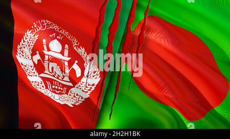 Bangladesh and Afghanistan flags with scar concept. Waving flag,3D ...