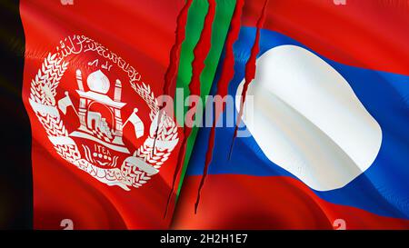 Laos and Afghanistan flags with scar concept. Waving flag,3D rendering ...