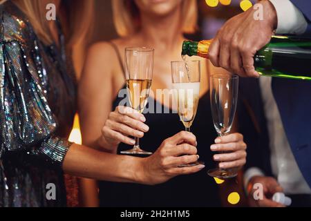 Nice friends having fun on christmas or new year party Stock Photo