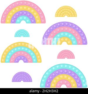 Popit rainbow pattern background as a fashionable silicon fidget toys. Addictive anti-stress toy in pastel colors. Bubble popit background with rainbo Stock Vector