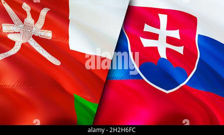 Oman and Slovakia flags. 3D Waving flag design. Slovakia Oman flag, picture, wallpaper. Oman vs Slovakia image,3D rendering. Oman Slovakia relations a Stock Photo