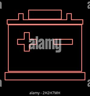 Neon car battery red color vector illustration flat style light image Stock Vector