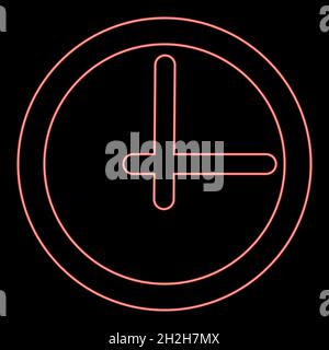 Neon clock red color vector illustration flat style light image Stock Vector