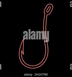 Neon fish hook red color vector illustration flat style light image Stock Vector