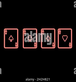 Neon playing cards red color vector illustration flat style light image Stock Vector