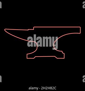 Neon anvil block red color vector illustration flat style light image Stock Vector