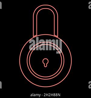 Neon lock red color vector illustration flat style light image Stock Vector