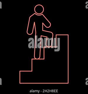 Neon a man climbing stairs red color vector illustration flat style light image Stock Vector