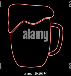Neon cup beer red color vector illustration flat style light image Stock Vector