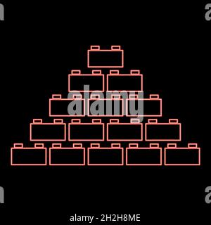 Neon building block red color vector illustration flat style light image Stock Vector