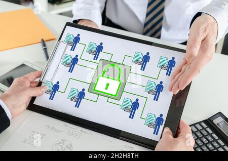 Personal data security concept shown by a businessman Stock Photo